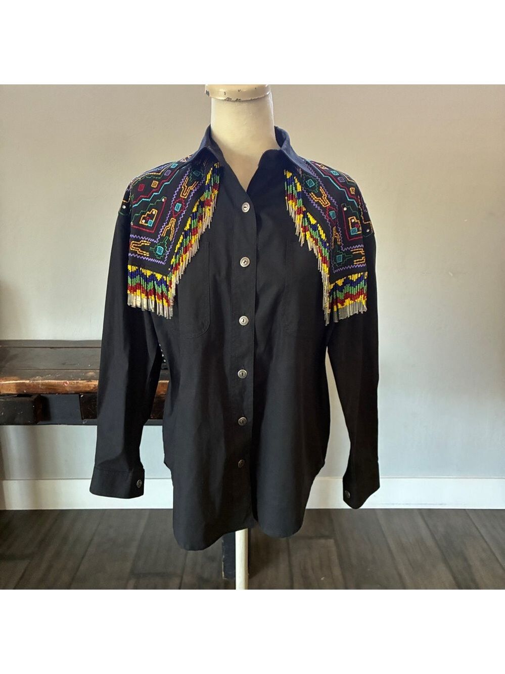 Vintage Southwest Canyon Aztec Western Beaded Shirt - Size Small
